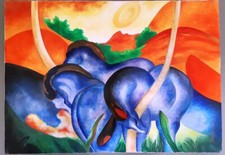 Riproduzione d'autore "GRANDI CAVALLI AZZURRI" di Marc Franz - Olio su tela