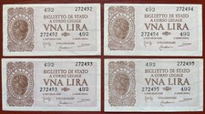 ITALIA ITALY banconota lira lire luogotenenza 1944 FDS UNC 4 numeri consecutivi