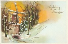 C1 - Cp Cartolina Augurale Christmas Natale Anno Mulino a Vento - Fp Vg 1965