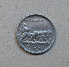 1920 RIGATO 50 centesimi leoni,  Vittorio Emanuele III