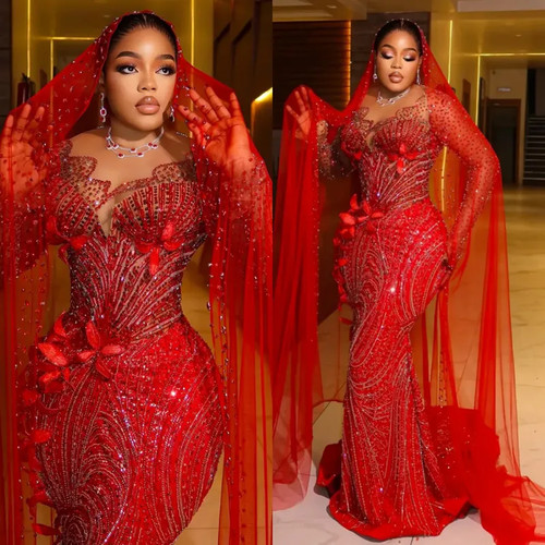 Abito sera rosso sirena - abito,