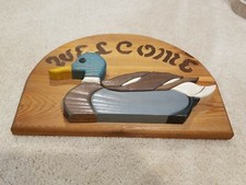 Vintage Welcome Mallard Duck fatto a mano in legno uomo caverna cabina veranda decorazione