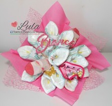 Torta Pannolini bouquet + bavaglino personalizzato regalo nascita battesimo