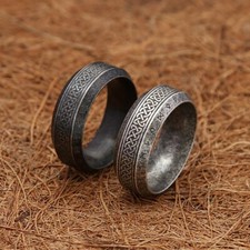 Anello Rune Nordiche & Nodo Celtico Acciaio ? Amuleto Viking ? Sped. Gratuita