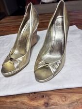 Sandali GUCCI donna, Oro, con tacco ortopedico e fiocchetto con logo. 38 1/2  C