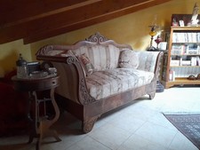 Divano Antico Epoca '800 Noce Intagliato A Mano Tessuto Broccato Centro Stanza