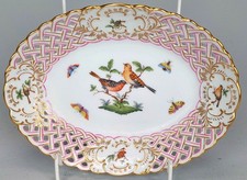 N. 6920 Herend Ungheria Rothschild ciotola traforata con uccellino circa 23 x 17 cm