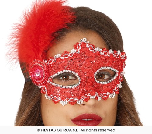 Maschera con piume rossa - maschera,
