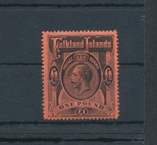 1912-20 ISOLE FALKLAND - Stanley Gibbons n.69 - 1 Sterlina nera e rossa - p