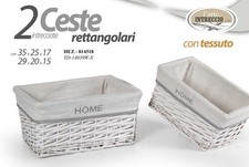 SET 2 CESTE RETANGOLARI VIMINI BIANCO RIVESTITE TESSUTO BAGNO CUCINA 35/29 CM