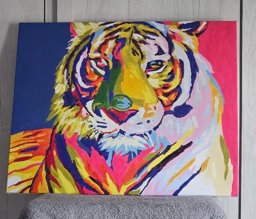 Dipinto mano tela tigre - su,