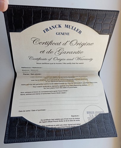 Franck muller guarantee - franck,