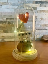 cupola campana decorativa vetro con luci coppia Robot Cuore LOVE h. 21 cm