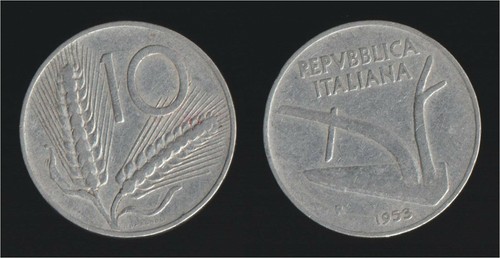 Lire 1953 spighe aratro - 1953, e