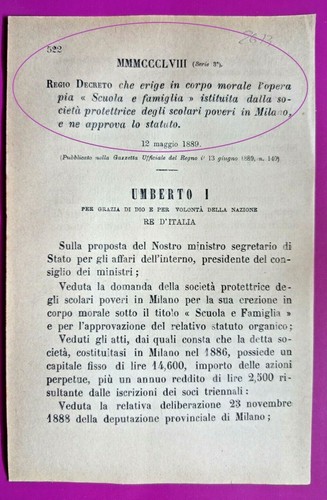 Milano regio decreto erige in - milano,