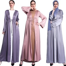 Dubai Open Abaya Cardigan Donna Musulmana Maxi Abito Caftano Islamico Arabo Nuovo