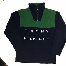 Felpa vintage anni 90 Tommy Hilfiger NAVY pile COLORBLOCK SPELL OUT L STREETWEAR