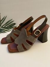 Scarpe donna Chie Mihara nuove scamosciate grigio pelle tacco cinturino fibbia punta aperta 39