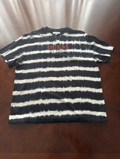 T-shirt Guess Originals uomo nero/bianco sporco a righe oversize cotone taglia large