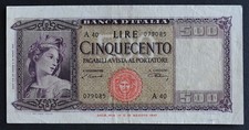 1947 Italy 500 Lire Banknote