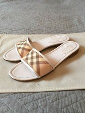 BURBERRY LUSSO MULES SLIDES PELLE BIANCO TARTAN ORIGINAL 38,5 EUR 8,5 US 5,5 UK
