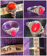 Anello ? CORALLO ? rosso ARGENTO 925 no. 18 gioielli pietra  