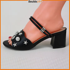 Scarpe da Donna Sandali con Tacco Basso e Largo nero Gioiello Eleganti Ciabatte