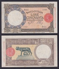 Banconota Italia 50 lire Lupetta 21.11.1942 L'Aquila P.-58 BB+/VF+