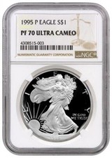 1995-P Proof American Silver Eagle moneta da un dollaro NGC PF70 ultra cameo