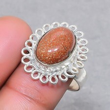 Anello gioielli etnici fatti a mano con pietra preziosa forma ovale Sun...