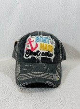 NEW BOAT HAIR DON’T CARE Embroidery Factory Distressed Baseball Cap Black  Hat.