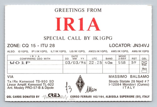 Radioamatore qsl ir1a italia - radioamatore,