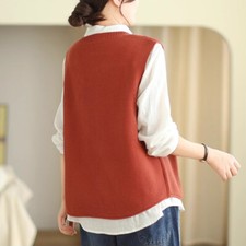 Ragazza Donna Maglia Ricamo Gilet Girocollo Maglia Stile Retrò Canottiera