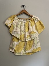 Top Manila Grace giallo floreale spalle scoperte orlo asimmetrico Italia taglia 40