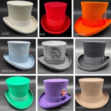 Gray  Top Hat Wool Felt Victorian Slash Mad Hatter Steampunk Rock Star