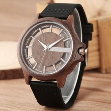 Orologio da polso uomo in legno di quarzo naturale NUOVO cassa in legno unico quadrante cavo