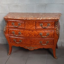 Comò Bombato Luigi XV Intarsiato Marmo Bronzo Made In Italy Vintage XX Sec.