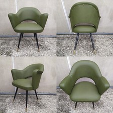 POLTRONA SEDIA DA UFFICIO ANNI 50 TAPPEZZERIA VERDE OLIVA GAMBE A SPILLO