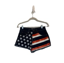 Stradivarius Women Sz 6 Denim Shorts American USA Flag Cuffed HOT Pants