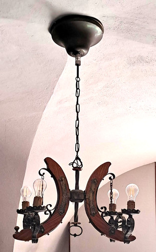 Lampadario legno ferro - lampadario,