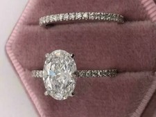 Anello da sposa anniversario diamante simulato taglio ovale 3 ct placcato...