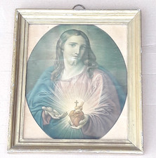Antico Quadro Litografia Sacro Cuore Di Gesù