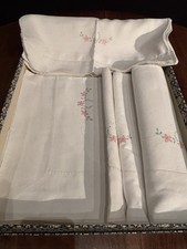 Antico  Lenzuolo Singolo + federa Lino Ricamo mano Cm160 Perfetto Da Rinfrescare