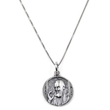 Collana con Medaglia Tonda Padre Pio in Argento Sterling 925