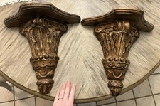 Coppia 2 Applique mensole da parete in legno intagliato caldo arredamento country francese decorato