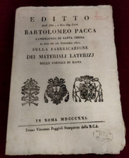 EDITTO BARTOLOMEO PACCA SULLA FABBRICAZIONE MATERIALI LATERIZI FORNACI ROMA 1821