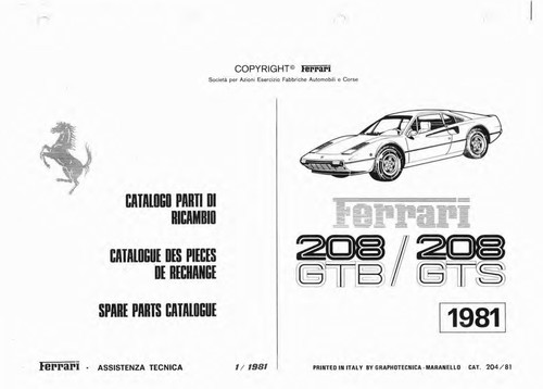 Catalogo ricambi ferrari - ricambi, 208
