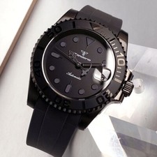 Orologi Uomo Squalo Cinturino Gomma Automatico 20ATM 40mm Nero PVD Zaffiro NH35A