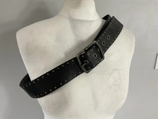 Cintura vintage Elle Paris marrone scuro vera pelle taglio laser borchiata adatta W 37”-40”