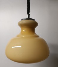 Lampadario Space Age anni 70 vintage Giallo Opalino Ed Acciaio Cromato